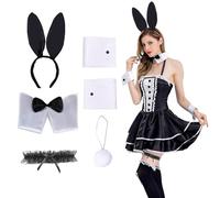 Scettar 5 Conjunto de Disfraz de Conejo para Mujer, Diadema con Orejas de Conejo, Puños, Pajarita, Liga de Encaje, Cola de Conejito, Conejos Disfraz de Accesorios para Pascua Halloween Navidad Fiesta
