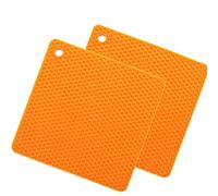 SCF2017 2 unids cuadrado de silicona salvamanteles antideslizantes resistentes al calor manteles individuales pequeños sostenedor de ollas (naranja)