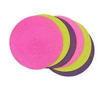 SCF2017 Manteles individuales redondos de plástico tejido de 38 cm, elegantes y prácticos para mesa de comedor, juego de 6, 2 rosas + 2 verdes + 2 morados