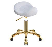 SCGSJZH Dorado Taburete de Silla de Montar con Ruedas, Profesional Ergonómico Taburete Ajustable Altura, PU Cuero Patrón Glacial Giratoria Silla para Salón de Belleza SPA (Blanco, Sin Respaldo)