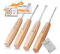 Schaaf Wood Carving Tools Juego de 4 cinceles con estuche de lona | Gubias de cola de pez para llegar a espacios que otros cinceles no pueden | Cuchillas de acero CR-V 60 afiladas | Kit de tallado de