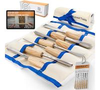 Schaaf Wood Carving Tools Set of 7 | Chisel set with Canvas Case | Gouges and Carving Chisels Set for Beginners and Professionals | Razor Sharp CR-V 60 Steel Blades | Woodcarving Tools Set