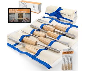 Schaaf Wood Carving Tools, Juego de 7 cinceles de expansión con estuche de lona | Gubias de tamaño completo para principiantes, aficionados y profesionales | Cuchillas de acero CR-V 60 afiladas y de