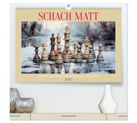 Schach Matt (hochwertiger Premium Wandkalender 2026 DIN A2 quer), Kunstdruck in Hochglanz: Aquarelle rund um das beliebte Schachspiel - KI generiert