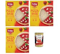 Schär - Suelo para pizza sin gluten con masa madre (3 x 300 g (6 bases para pizza), sin lactosa, sin trigo, crujiente masa para pizza lista y polpa italiana gourmet