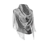 Schal Winter Damen Elegant einfarbiger Schal mit Fransen für festliche Anlässe Abendveranstaltungen als modischer Wrap für Frauen (Silver, One Size)