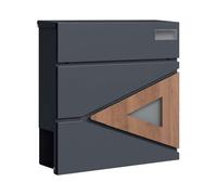 SCHARTEC Buzón SPB-8 antracita con diseño de madera y compartimento para periódicos, Buzones de Correo, moderno y grande, buzón de pared