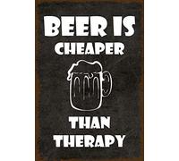 Schatzmix Blechschild Bier is Cheaper Than Therapy Metallschild 20x30 Deko Tin Sign Señal metálica, hojalata, Multicolor, 20 x 30 cm