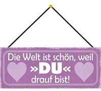 Schatzmix Blechschild Die Welt ist schön Metallschild 27x10cm Deko Tin Sign mit Kordel Señal metálica, hojalata, Multicolor, 27x10 cm