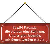 Schatzmix Blechschild Freunde alt Werden Zeit Metallschild 27x10 cm Wanddeko mit Kordel Cartel de hojalata, Chapa metálica, Multicolor