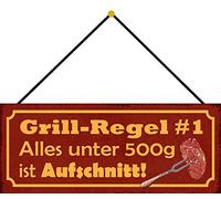 Schatzmix Blechschild Grillregel Unter 500g Aufschnitt Metallschild 27x10cm Deko m. Kordel Señal metálica, hojalata, Multicolor, 27x10 cm