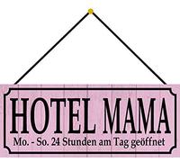 Schatzmix Blechschild Hotel Mama Metallschild 27x10 cm Wanddeko Cartel de hojalata Deko mit Kordel, Chapa de Metal, Multicolor