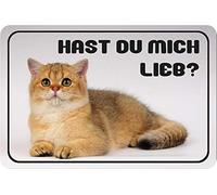 Schatzmix Blechschild Katze Spruch Hast du Mich Lieb Metallschild 20x30 cm Wanddeko Tin Sign Señal metálica, hojalata, Multicolor, 20 x 30 cm
