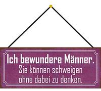 Schatzmix Blechschild Männer schweigen ohne zu denken Metallschild 27x10cm Deko mit Kordel Cartel de hojalata, Chapa metálica, Multicolor, 27x10 cm