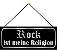 Schatzmix Blechschild Musik Rock ist Meine Religion Metallschild 27x10 cm Deko mit Kordel Señal metálica, hojalata, Multicolor