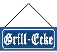 Schatzmix Blechschild Nostalgie Grill-Ecke Grillen Metallschild 27x10 cm Deko mit Kordel Cartel de hojalata, Chapa de Metal, Multicolor