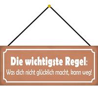 Schatzmix Blechschild Regel Nicht glücklich WEG Metallschild 27x10 cm Wanddeko mit Kordel Cartel de hojalata, Chapa metálica, Multicolor
