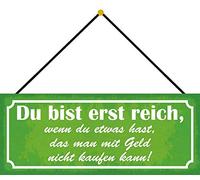 Schatzmix Blechschild Reich Geld Nicht kaufen Metallschild 27x10cm Wanddeko mit Kordel Cartel de hojalata, Metal, Multicolor, 27x10 cm