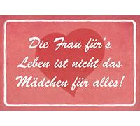 Schatzmix Blechschild Spruch Frau fürs Leben ist Nicht Mädchen für Alles 20x30 Deko Señal metálica, hojalata, Multicolor, 20 x 30 cm