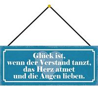 Schatzmix Blechschild Spruch Glück ist, wenn Der Verstand Tanzt Wanddeko 27x10 mit Kordel Señal metálica, hojalata, Multicolor, 27x10 cm