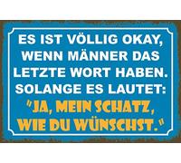Schatzmix Blechschild Spruch Ja, Mein Schatz, wie du wünscht. Metallschild 20x30 Deko Señal metálica, hojalata, Multicolor, 20 x 30 cm