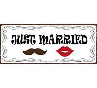 Schatzmix Blechschild Spruch Just Married Metallschild 27x10 cm Deko Tin Sign Señal metálica, hojalata, Multicolor