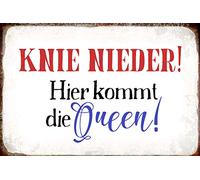 Schatzmix Blechschild Spruch Knie Nieder. Hier kommt Die Queen Metallschild 20x30 Deko Señal metálica, hojalata, Multicolor, 20 x 30 cm