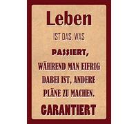 Schatzmix Blechschild Spruch Leben ist Das, Was passiert. Metallschild 20x30 Deko Señal metálica, hojalata, Multicolor, 20 x 30 cm