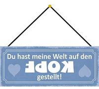 Schatzmix Blechschild Welt auf den Kopf gestellt Metallschild 27x10cm Tin Sign mit Kordel Señal metálica, hojalata, Multicolor, 27x10 cm