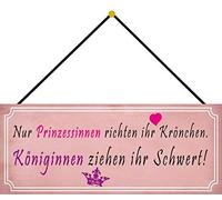 Schatzmix Cartel de metal con diseño de espada de princesa corona, 27 x 10 cm, decoración de pared con cordón, chapa, multicolor, 27 x 10 cm