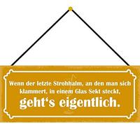 Schatzmix Cartel de metal con texto en alemán Wenn der letzte Strohhalm 27 x 10 cm con cordón, chapa, multicolor, 27 x 10 cm