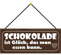 Schatzmix Rahmenlos - Placa decorativa de metal con texto en alemán Chocolate ist Glück, 27 x 10 cm, con cordón, chapa, multicolor, 27 x 10 cm