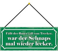 Schatzmix Rahmenlos - Placa metálica con texto en alemán Fall der Bauer voll vom Trecker, 27 x 10 m, con cordón, chapa, multicolor, 27 x 10 cm