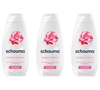 Schauma Champú desenredante peine de seda (3 x 400 ml), champú para el cabello sin acondicionador adicional, champú brillante para cabello difícil de peinar y sin brillo, con aceite de rosa
