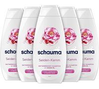 Schauma Champú desenredante peine de seda (5 x 400 ml), champú para el cabello sin acondicionador adicional, champú brillante para cabello difícil de peinar y sin brillo, con aceite de rosa