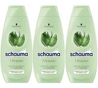 Schauma Schwarzkopf Champú 7 hierbas (3 x 400 ml), champú para el cabello aporta a la estructura del cabello una ligera frescura, champú fresco para cabello normal a rápidamente graso