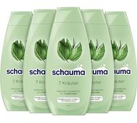 Schauma Schwarzkopf Champú 7 hierbas (5 x 400 ml), champú para el cabello aporta a la estructura del cabello una ligera frescura, champú fresco para cabello normal a rápido y graso
