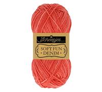 Scheepjes Softfun Denim 50g - 505 Rojo, Hilo de Algodón y Acrílico