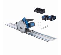 Scheppach BC-PL60-X - Sierra circular de inmersión con batería (incluye 2 carriles guía de 700 mm y accesorios, profundidad de corte 61 mm, inclinación 0°-48°, serie IXES de 20 V, con 2 baterías de 4