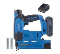 Scheppach C-NAG180-X - Pistola de grapas con batería (incluye 300 clavos y 300 grapas, 60 disparos/min, 85 unidades, serie 20 V-IXES, con batería y cargador de 2 Ah)