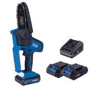 Scheppach C-PS100-X Mini motosierra con batería, longitud de corte 127 mm, velocidad de corte 4,8 m/s, espada y cadena de 5 pulgadas, serie 20 V-IXES, con 2 baterías y cargador de 2 Ah