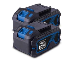 Scheppach Juego de 2 baterías de iones de litio de 4 Ah, 20 V, serie IXES de 20 V, tiempo de carga aprox. 60 - 120 minutos (dependiendo del cargador) | 3 niveles de pantalla LED | protección contra