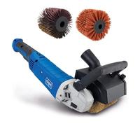 Scheppach Máquina de satén MRS1300 con arranque suave y potencia de 1300 W, incluye cepillo de latón, tiras abrasivas y cepillo de nailon, ancho de cepillo de 100 mm con diámetro de 120 mm, velocidad