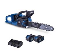 Scheppach Motosierra inalámbrica BC-CS355Duo-X 20 V sin escobillas, longitud de corte 33,5 cm, longitud de la hoja: 35,6 cm, velocidad de corte 15 m/s, 20 V, serie IXES 2 x 4 Ah batería y cargador