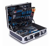 Scheppach TB200 - Maletín de herramientas de aluminio lleno de 141 piezas | Maletín de taller equipado con llave, martillo, alicates, destornillador, caja de herramientas para taller y hogar