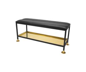 Scherlin Banco con zapatero 11 Negro/latón. cojín para silla cuero negro