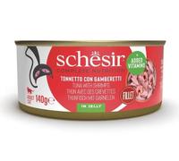 Schesir, Tonito con Camarones En Gelatina, Alimento Húmedo Completo para Gatos, En Lata, con Vitaminas Añadidas, 100% Filetes Naturales, Cruelty-Free, 140g