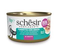 Schesir Adult Filetes de Atún con Dorada en Caldo Lata para Gatos 12 x 70 gr
