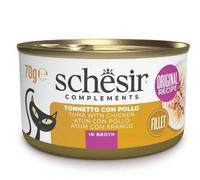 Schesir Adult Filetes de Atún con Pollo en Caldo Lata para Gatos 12 x 70 gr