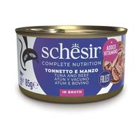 Schesir Adult Filetes de Atún con Ternera en Caldo Lata para Gatos 12 x 85 gr